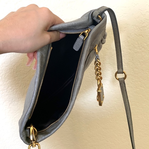Grey Miu Miu Crossbody Bag with Gold Details